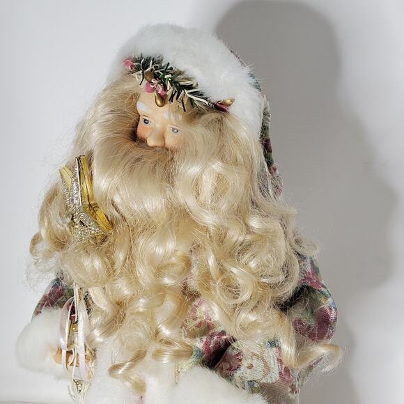 Old World Santa with pink paisley coat 17" tall Christmas tree topper Excellent - Picture 2 of 11